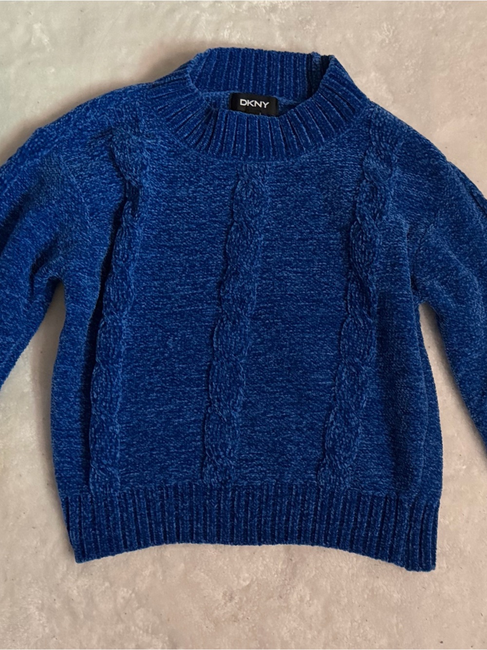 DKNY Cobalt Blue Cable Knit Crewneck Sweater